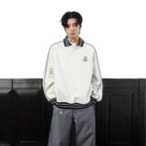 [012]刺绣翻领套头卫衣男拼接插肩袖POLO衫外套A079-Y287-P45，男装Polo衫，电商A079