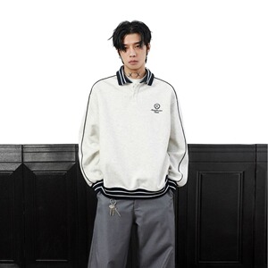 [012]刺绣翻领套头卫衣男拼接插肩袖POLO衫外套 A079-Y287-P45图片
