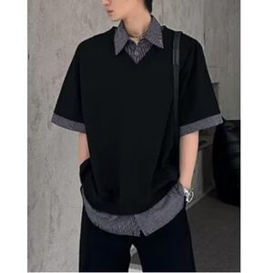 [012]休闲格子假两件polo衫短袖男宽松半袖T恤A079-D918-P35图片