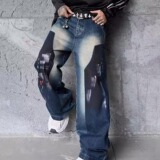 [008]牛仔裤男潮牌直筒宽松休闲裤A079-N3965-P55，男装牛仔裤，电商A079