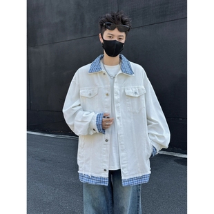 JK8645 复古格子拼接假两件牛仔外套男女cl夹克A079 式 P69 网7