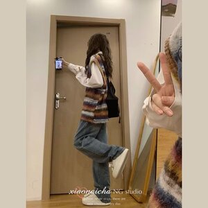 【网59】条纹无袖针织衫马甲男女V领毛衣背心A079-789-P45图片