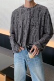 【网59】25圆领破洞长袖男女复古做旧宽松上衣T恤A079-695-P28，男装T恤，电商A079