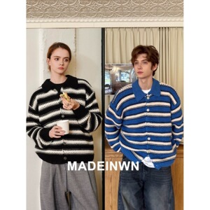 【网139】25条纹开衫毛衣男宽松休闲撞色针织衫A079-D680-P54,男装针织衫/毛衣,电商A079