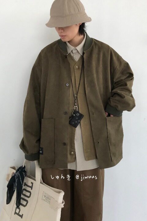 【281】外套工装男女同款圆领复古麂皮绒夹克A079-JK215-54,男装夹克,电商A079