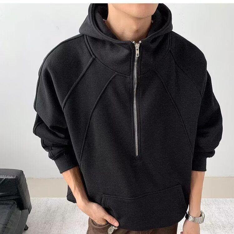 [004]拼接半拉链连帽卫衣男休闲运动带帽衫宽松A079-B671-P47,男装卫衣,电商A079