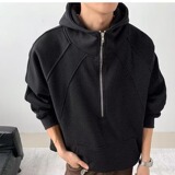 [004]拼接半拉链连帽卫衣男休闲运动带帽衫宽松A079-B671-P47，男装卫衣，电商A079