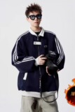 【001】5加绒加厚拼接运动夹克三条杠开衫卫衣A079-5017加绒-P51，男装夹克，电商A079