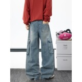 【119】可爱印花工装牛仔裤直筒拖地裤A079-9018-P57，男装牛仔裤，电商A079