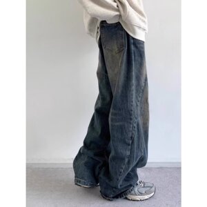 [008]弯刀牛仔裤男女美式解构阔腿宽松直筒休闲长裤A079-3053-P45图片