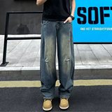 [008]宽松水洗牛仔裤男士休闲长裤男装阔腿弯刀裤A079-N922-P47，男装牛仔裤，电商A079