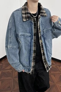 【网54】假两件格子工装牛仔外套男士A079-2583-P77图片
