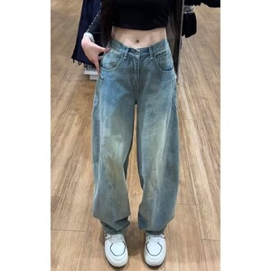 【079】牛仔裤男女拼接直筒阔腿裤A079-N401-P47图片