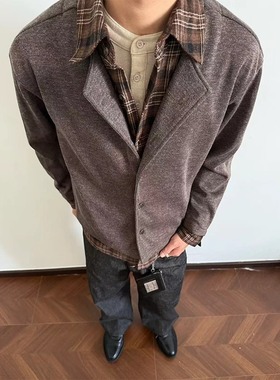 [276]假两件拼接衬衫领cleanfit针织衫开衫外套A079-A6767-P67