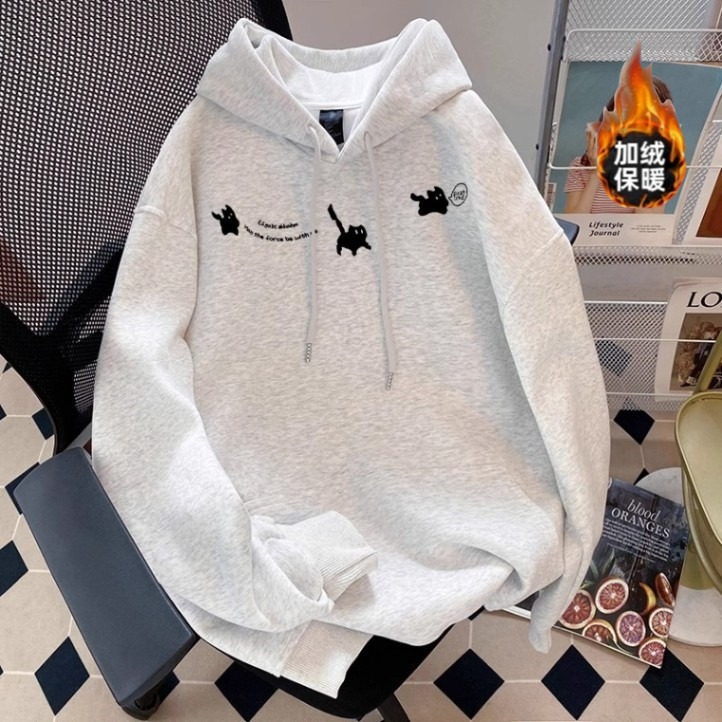 【网91】加绒加厚连帽卫衣小猫咪印花卫衣秋冬A079-LR1381-P43，男装卫衣，电商A079