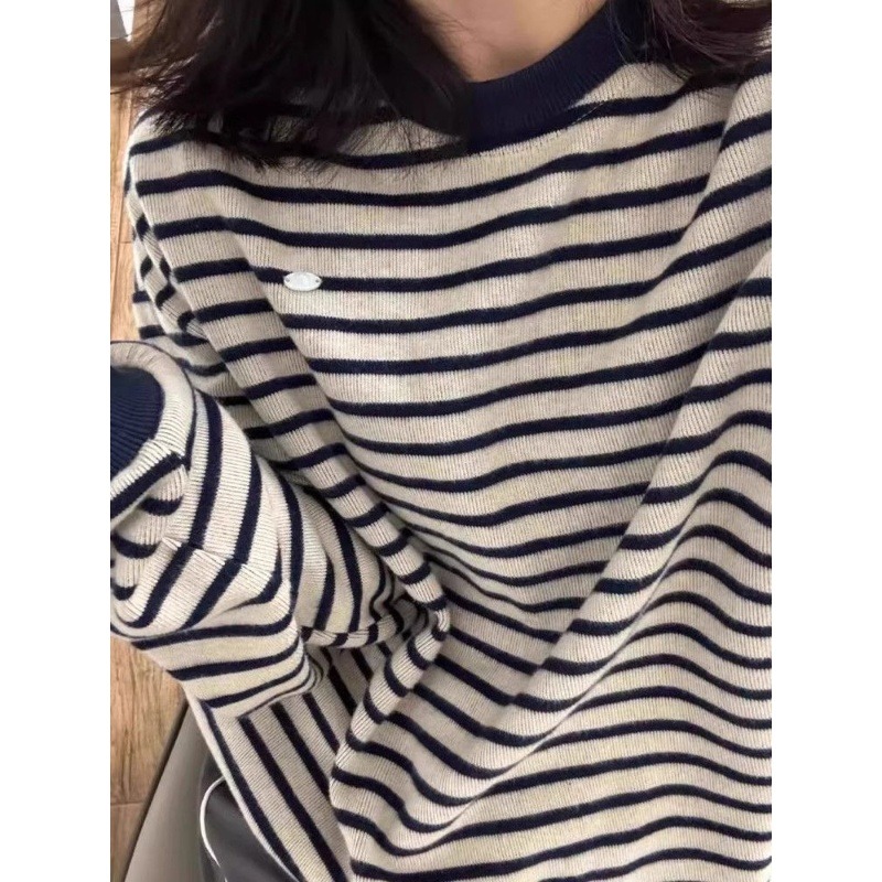 【295】条纹毛衣圆领针织衫卫衣女2025秋冬新款宽松A079-1269-P44，男装针织衫/毛衣，电商A079