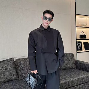 [006]黑色衬衫男长袖商务衬衣男士修身男装蓝灰寸A079-CS019-P46图片