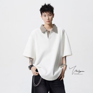 [012]假两件高质格纹翻领POLO衫男宽松上衣潮流A079-S243-P30图片
