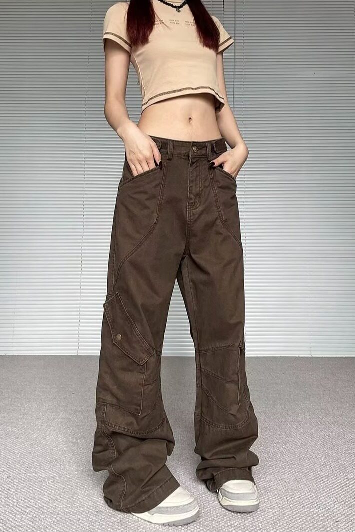 [008]褶皱牛仔工装裤子男女宽松直筒多口袋休闲长裤A079-8968-P63,男装工装外套,电商A079
