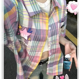 [006]格子短袖衬衫男女百搭宽松潮牌半袖衬衣外套A079-C5231-P33图片