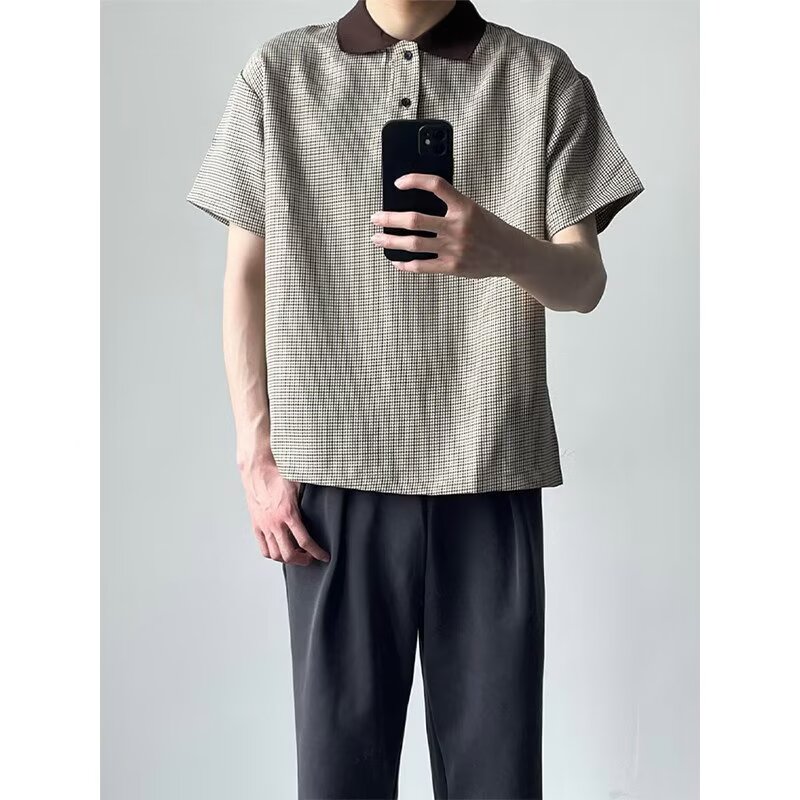 [012]撞色千鸟格翻领polo衫短袖休闲百搭T恤A079-S233-P35,男装T恤,电商A079