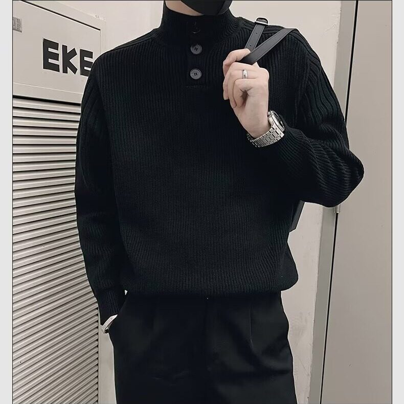 【201】25宽松时尚排扣高领休闲打底针织衫A079-MY3488-P63,男装T恤,电商A079