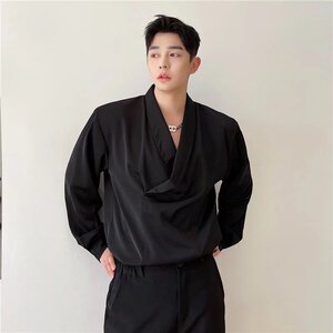 【59】轻奢衬衫男长袖痞帅绸缎衬衣薄A079-C41-P36图片