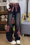 【104】拼接蝴蝶结格子贴布牛仔裤A079-M608-P57，男装牛仔裤，电商A079