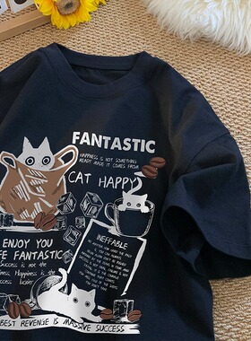 [003]卡通猫英文字母t恤男生五分袖t恤夏新款短袖A079-H1376-P24