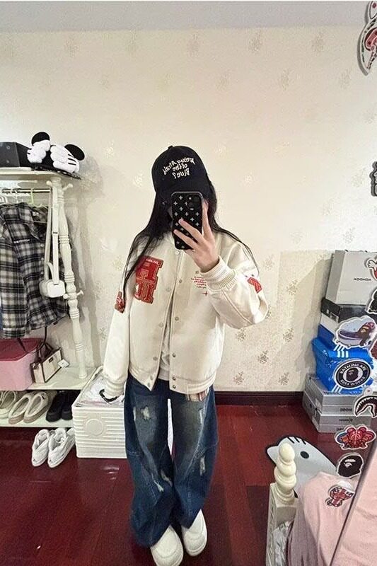 棉衣时尚慵懒潮流气质刺绣拼皮棒球服A079-WT104-P65,男装棉衣,电商A079