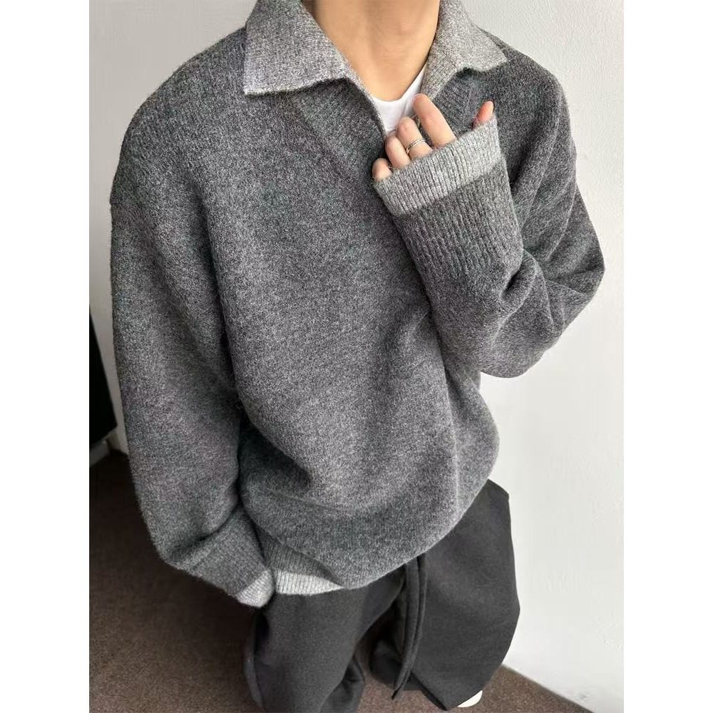 【网106】假两件v领毛衣男款冬季翻领针织衫上衣A079-5012-P67,男装针织衫/毛衣,电商A079