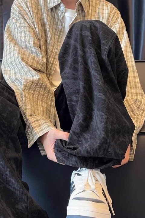 【网98】25扎染灯芯绒裤子男直筒宽松阔腿长裤A079-K169-P35-37,男装休闲裤,电商A079