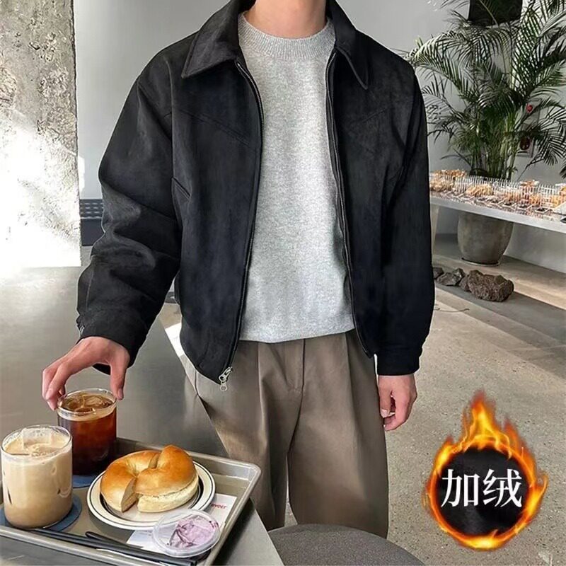 【网14】25短款宽松翻领加绒拉链A079-JK33-常规58加绒68图片