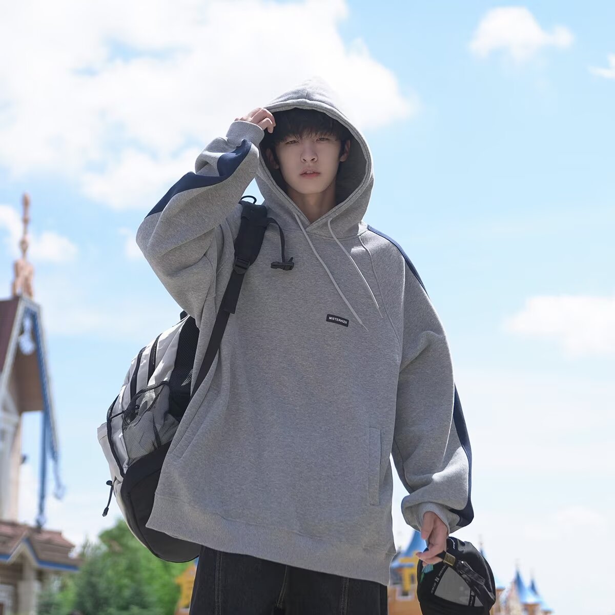 【网图4】新款男连帽套头卫衣拼色宽松百搭A079-5008-P46,男装卫衣,电商A079