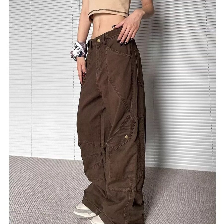 [008]褶皱牛仔工装裤子男女宽松直筒多口袋休闲长裤A079-8968-P63,男装工装外套,电商A079