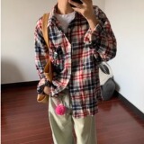 [006]拼色破洞格纹长袖衬衫男休闲宽松衬衣外套A079-C5060-P37，男装衬衫，电商A079