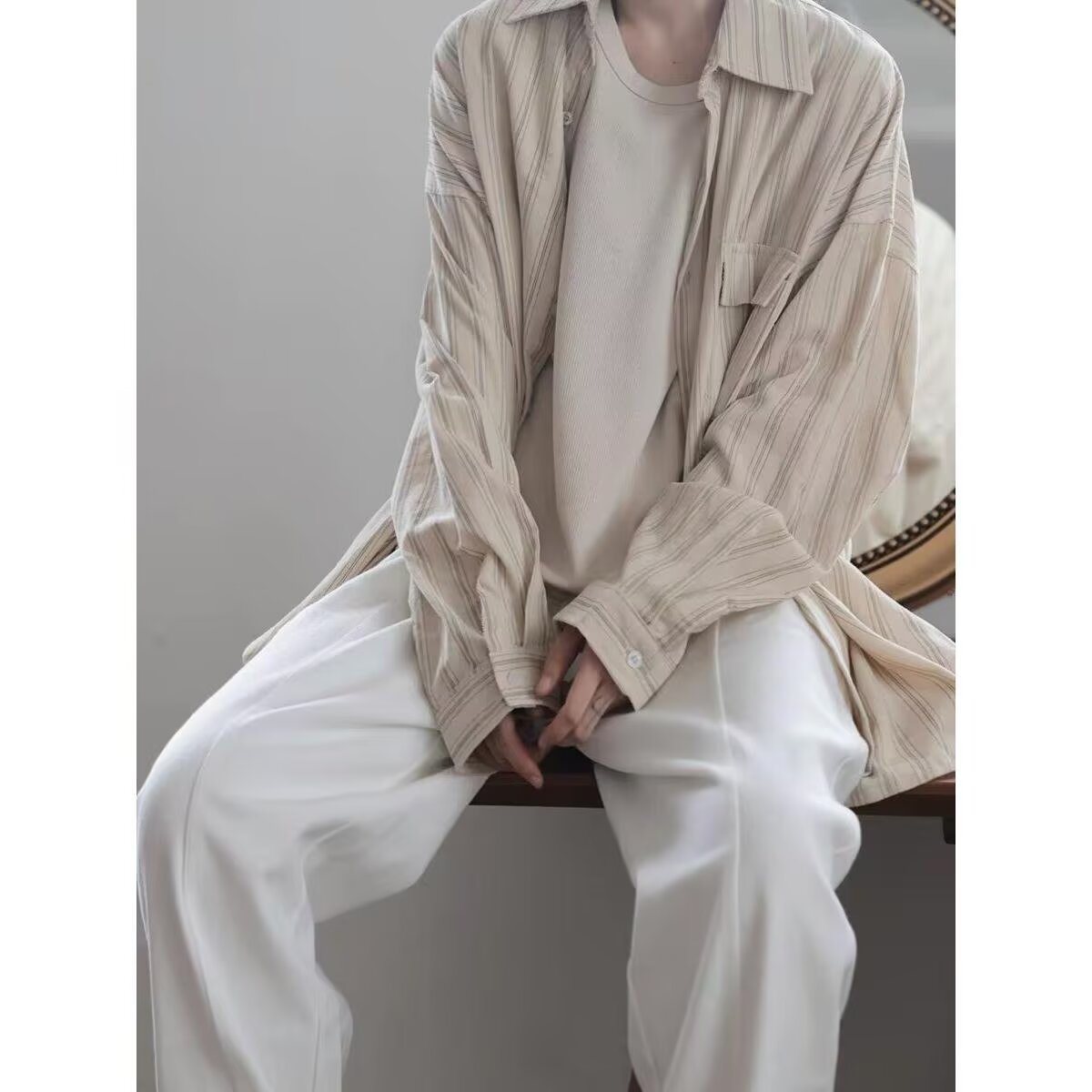 【079】长袖竖条纹衬衫男痞帅休闲衬衣A079-CS6322--P39,男装衬衫,电商A079
