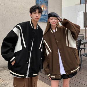 拼接飞行员夹克外套男女装高街潮牌运动棒球服宽松休闲图片