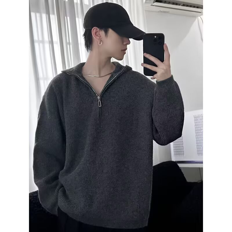 【网116】25半拉链男秋冬连帽针织衫宽松加厚外套A079-M341-P49,男装针织衫/毛衣,电商A079