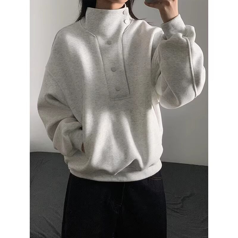 [004]格纹纽扣立领卫衣男款挺情侣短款外套A079-W408-P49,女装短外套,电商A079