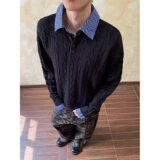 【263】纯色POLO领长袖毛衣针织衫A079-M511-P59，男装针织衫/毛衣，电商A079