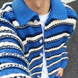 【网139】25条纹开衫毛衣男宽松休闲撞色针织衫A079-D680-P54，男装针织衫/毛衣，电商A079