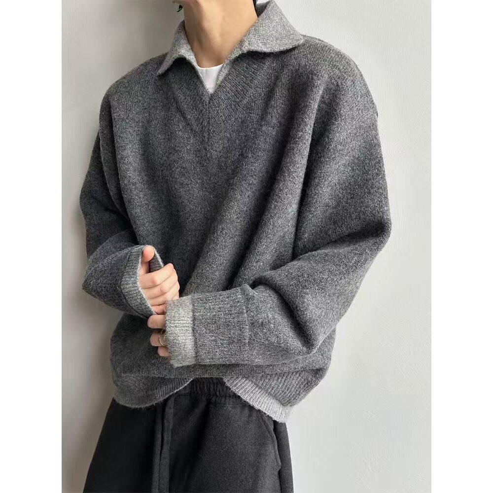 【网106】12假两件v领毛衣男款冬季翻领针织衫上衣A079-5012-P67,男装针织衫/毛衣,电商A079