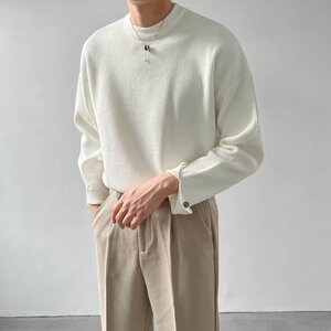 【32】宽松半高领毛衣男冬季基打底纯中领针织衫A079-2335-P54图片