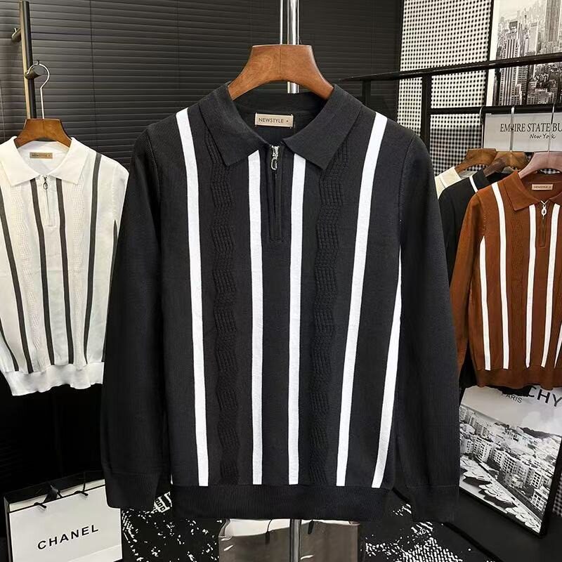 【网2】条纹休闲撞色条纹翻领POLO衫男装A079-514-P49，男装Polo衫，电商A079