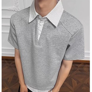 短袖 假两件条纹polo衫 t恤男拼接衬衫 领A079 P33 HT299 003