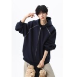 【197】开衫连帽卫衣男秋高街百搭宽松拼接帽衫A079-WY0018-P55，男装卫衣，电商A079