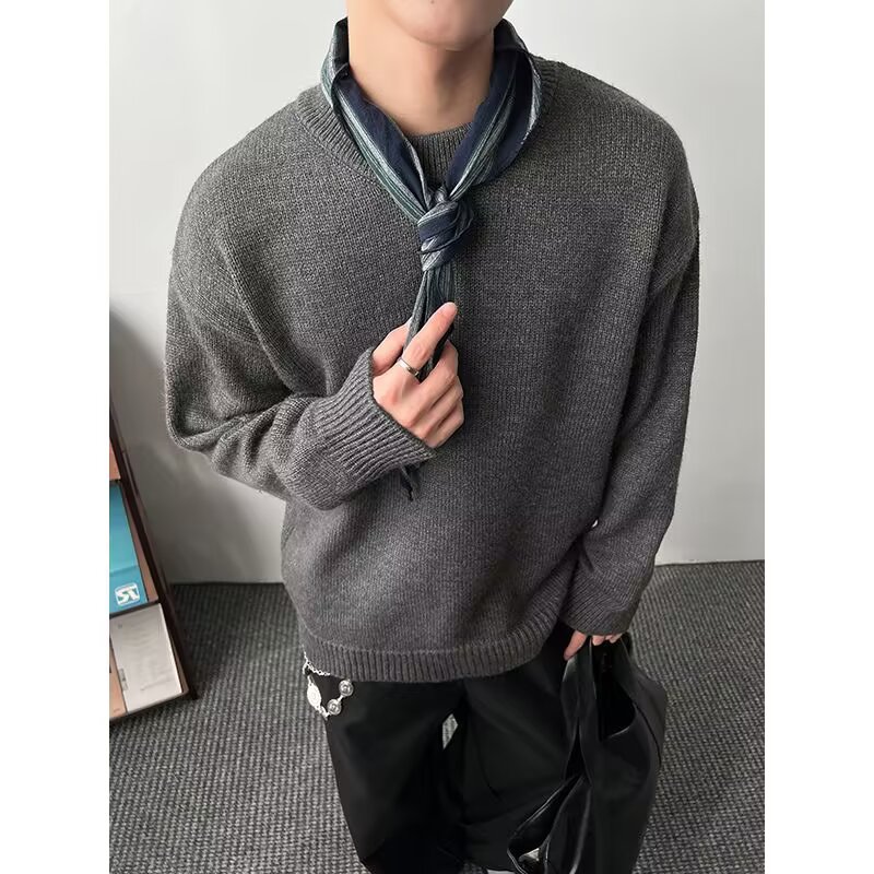 【网41】撞色灰色圆领针织毛衣男A079-M5807-P55,男装针织衫/毛衣,电商A079