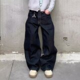 [008]阔腿牛仔裤休闲宽松丹宁直筒cleanfit长裤男A079-N1218-P44，男装牛仔裤，电商A079