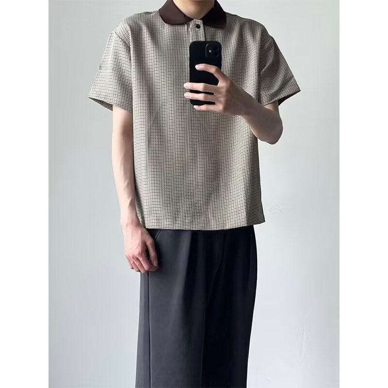 [012]撞色千鸟格翻领polo衫短袖休闲百搭T恤A079-S233-P35,男装T恤,电商A079